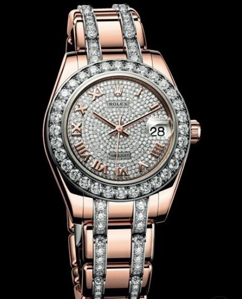 Replica Rolex Watch Rolex Datejust Pearlmaster 34 Oyster Perpetual 81285 - 74865 Everose Gold - Diamonds